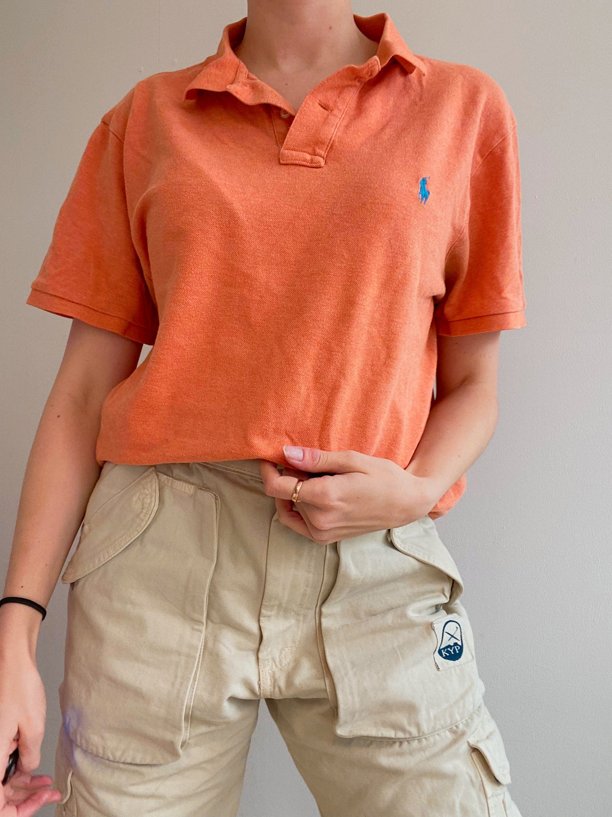 Polo à manches courtes orange et bleu Ralph Lauren XL