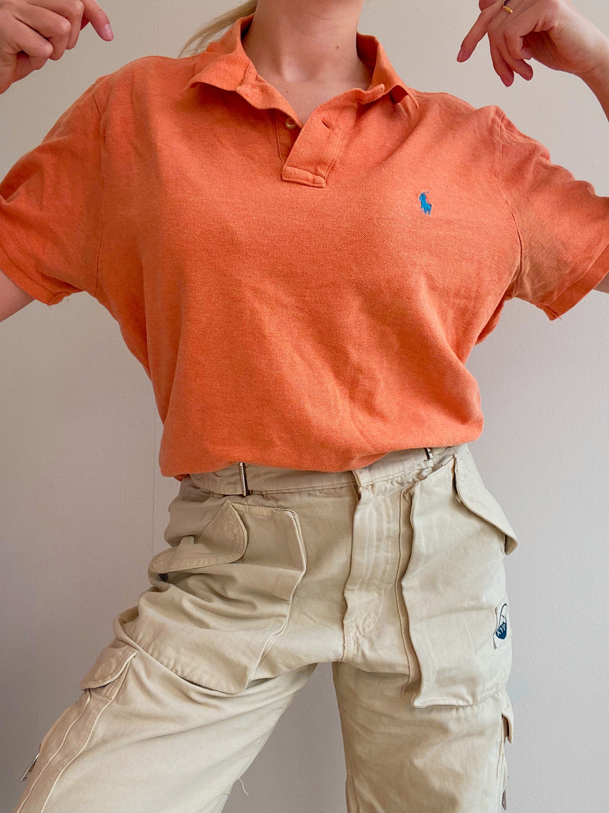 Polo à manches courtes orange et bleu Ralph Lauren XL