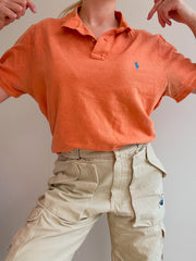 Polo à manches courtes orange et bleu Ralph Lauren XL
