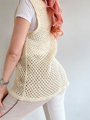 Gilet vintage sans manche en maille blanc cassé