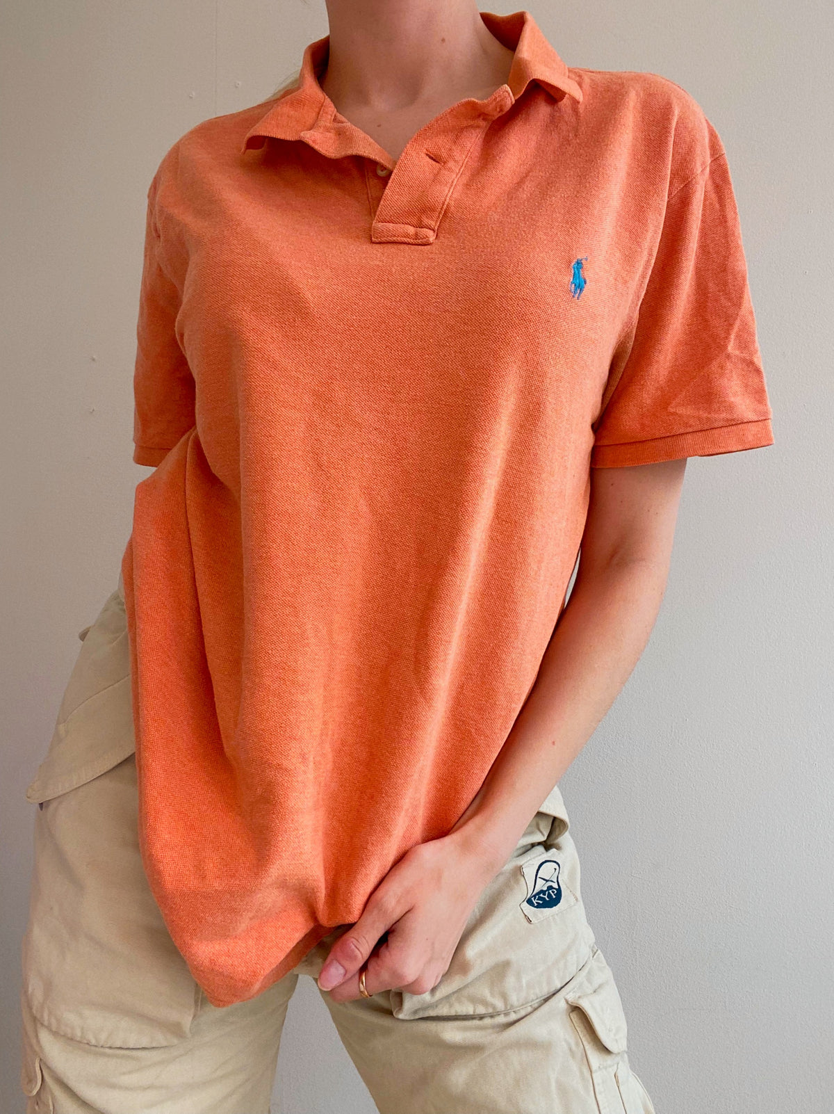Polo à manches courtes orange et bleu Ralph Lauren XL