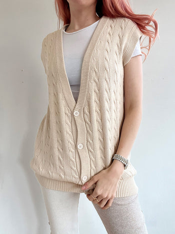 Gilet vintage sans manche en maille blanc cassé  FILA M