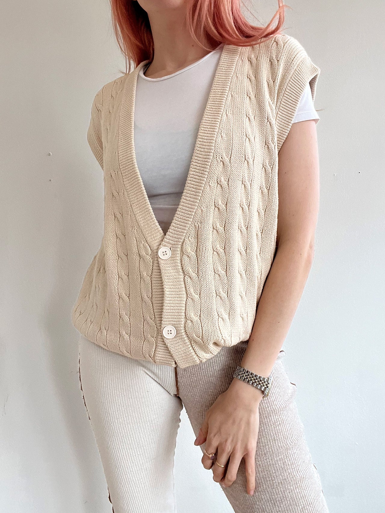 Gilet vintage sans manche en maille blanc cassé  FILA M