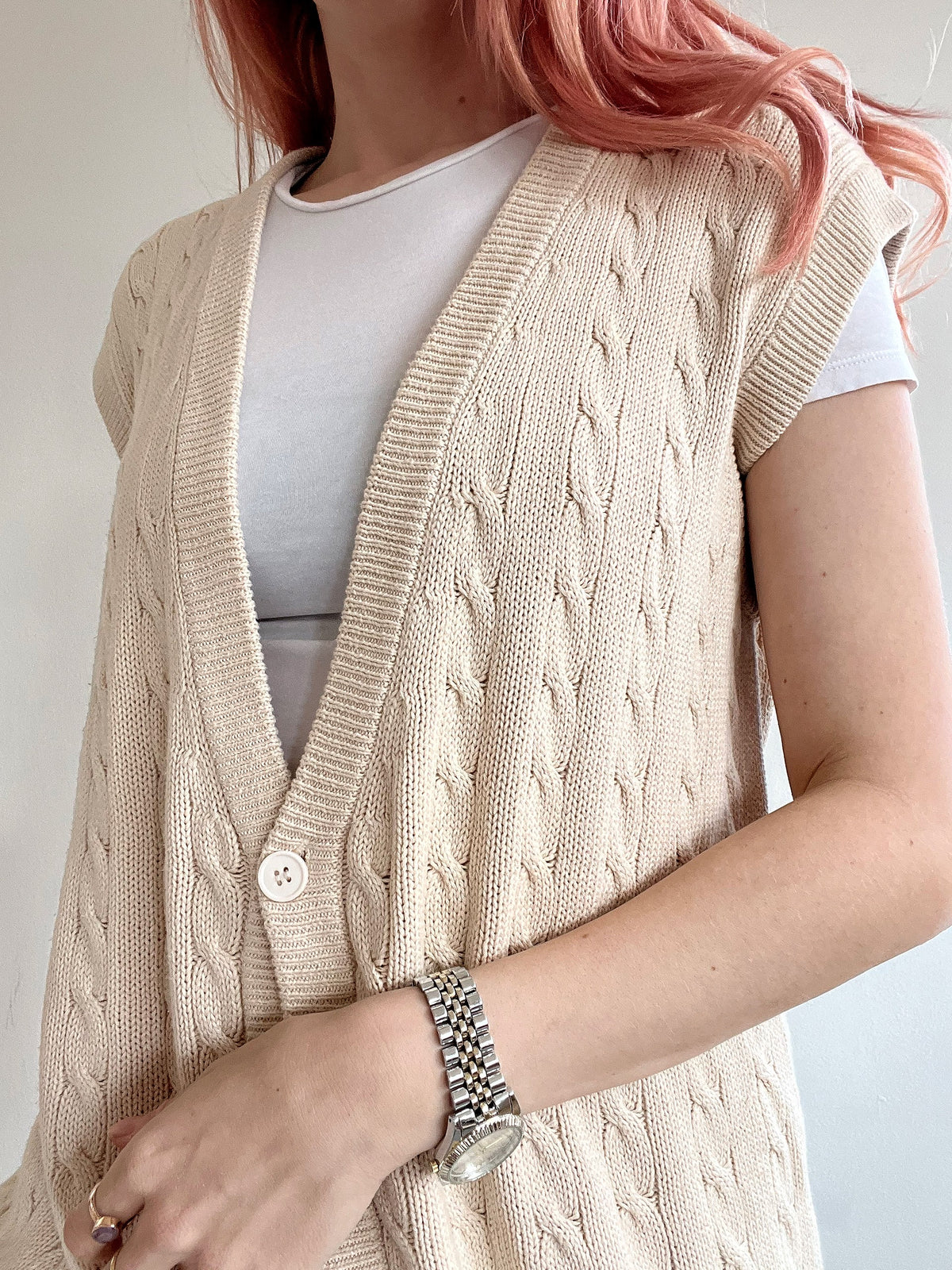 Gilet vintage sans manche en maille blanc cassé  FILA M