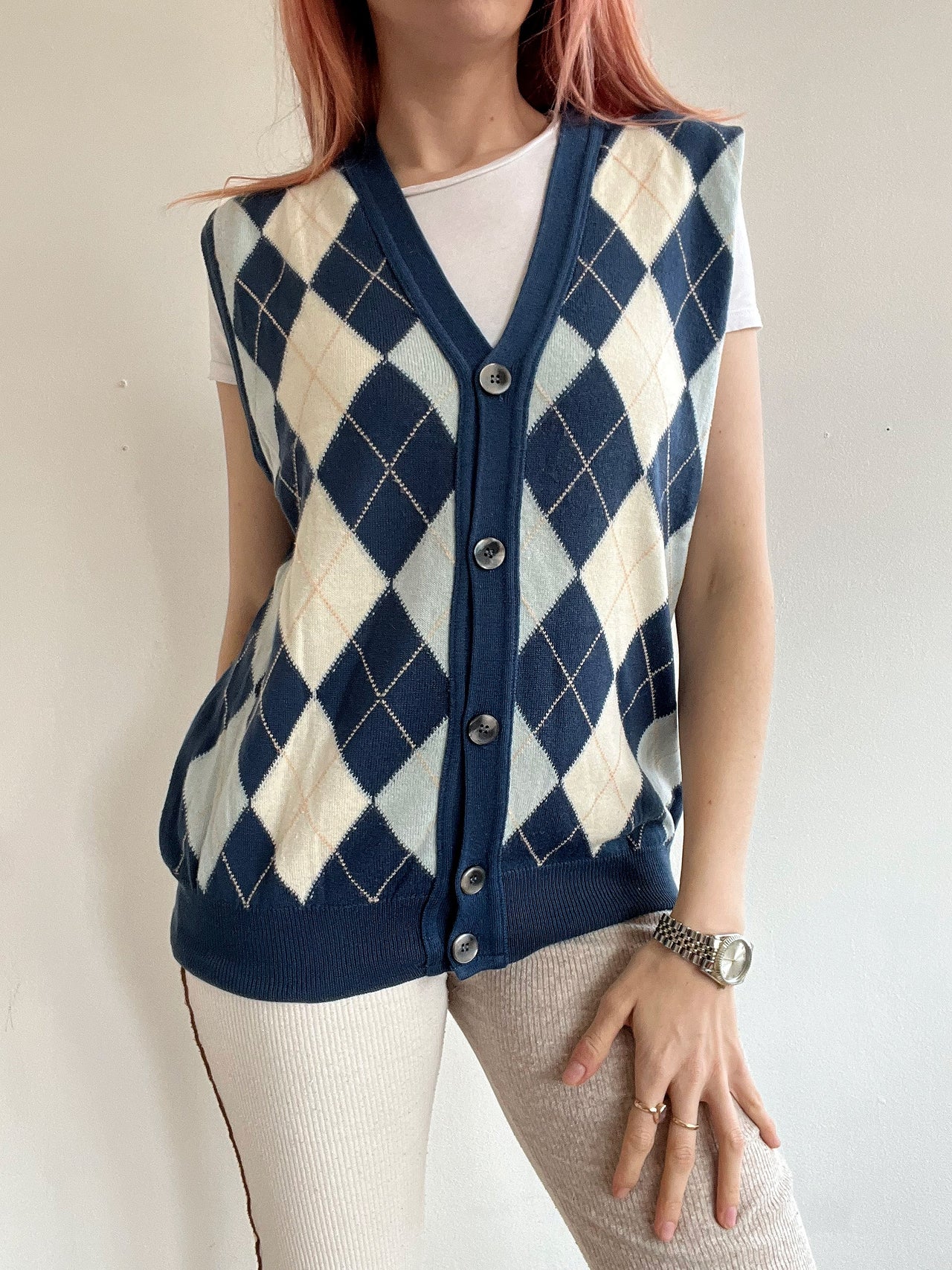 Gilet vintage sans manche en maille bleu foncé