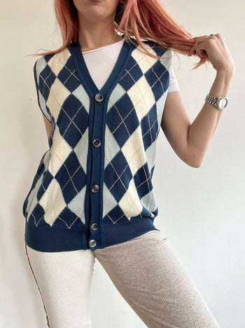 Gilet vintage sans manche en maille bleu foncé