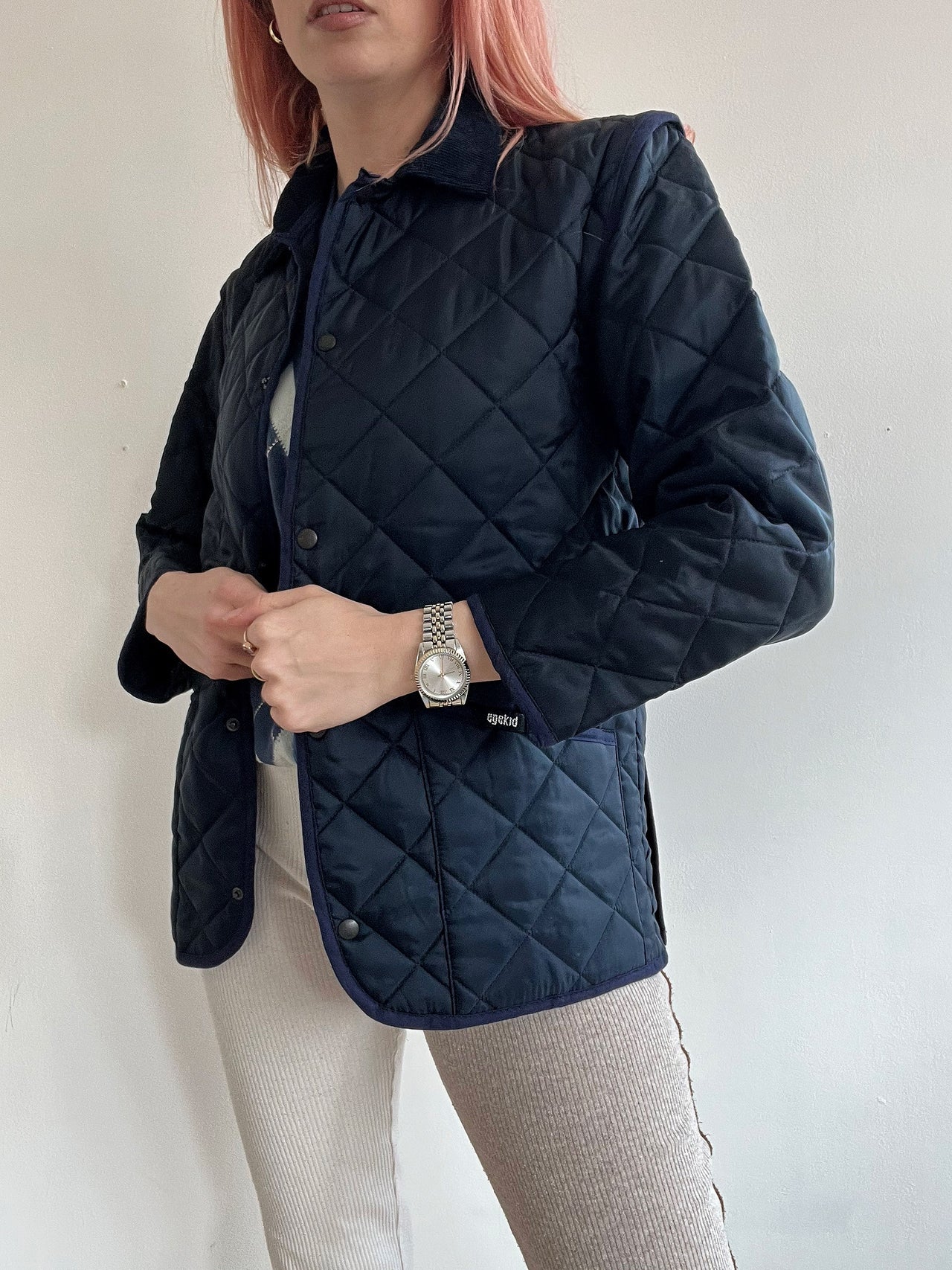 Veste vintage matelassée bleue marine S