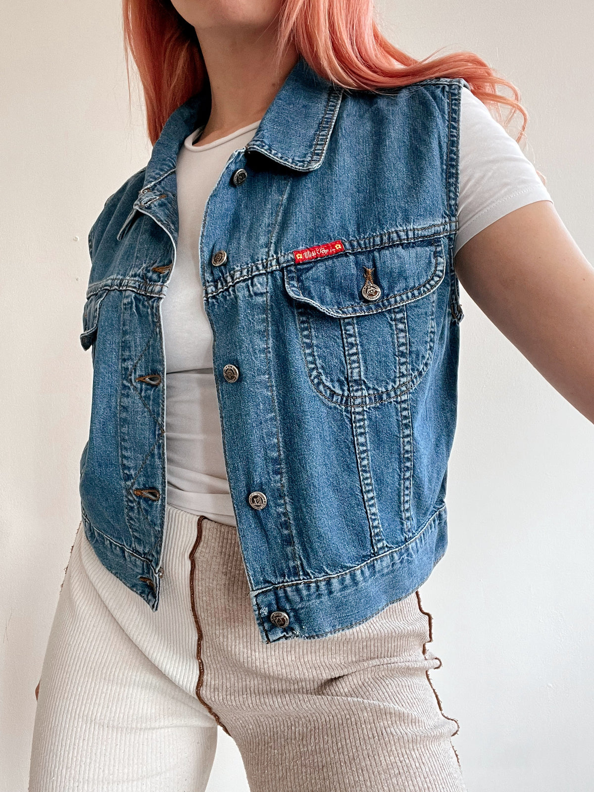 Gilet en jeans vintage sans manches bleu foncé S