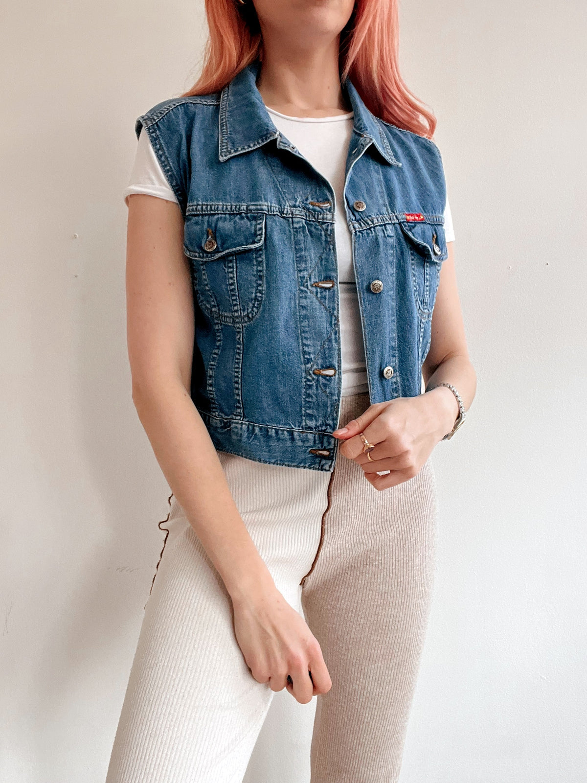 Gilet en jeans vintage sans manches bleu foncé S