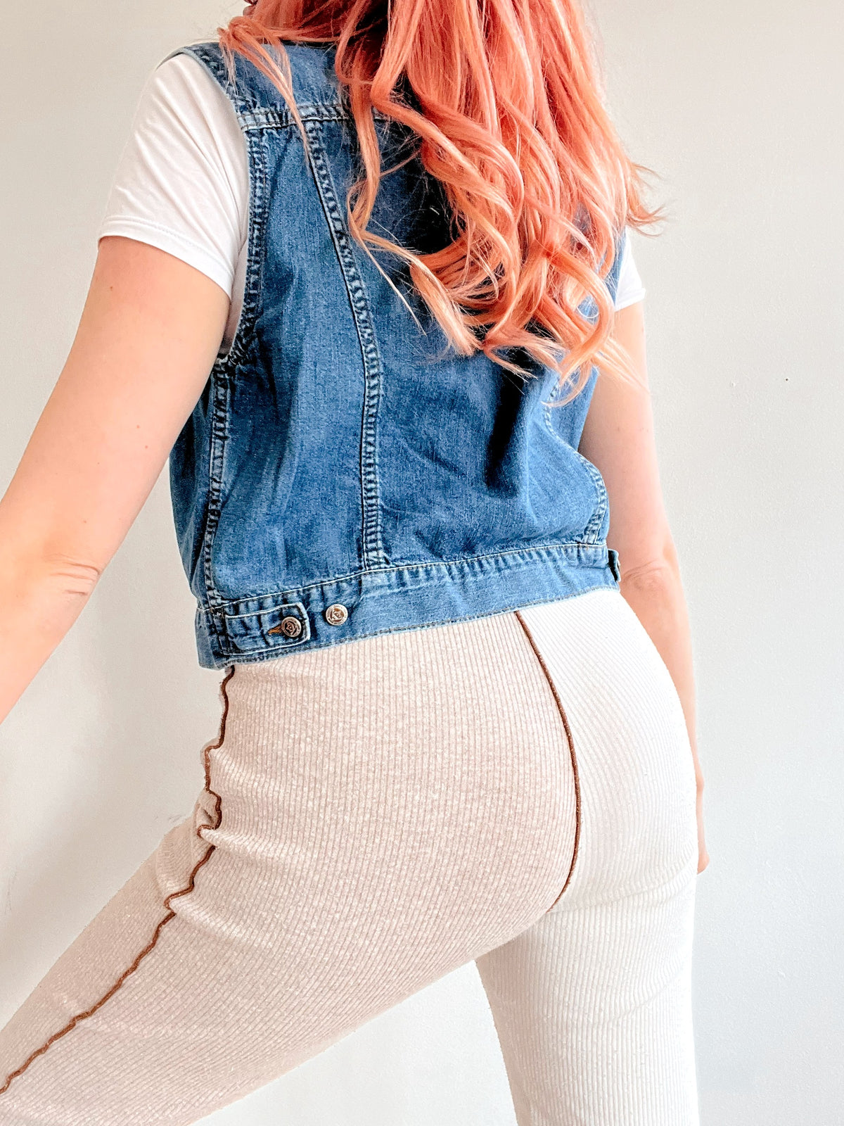 Gilet en jeans vintage sans manches bleu foncé S