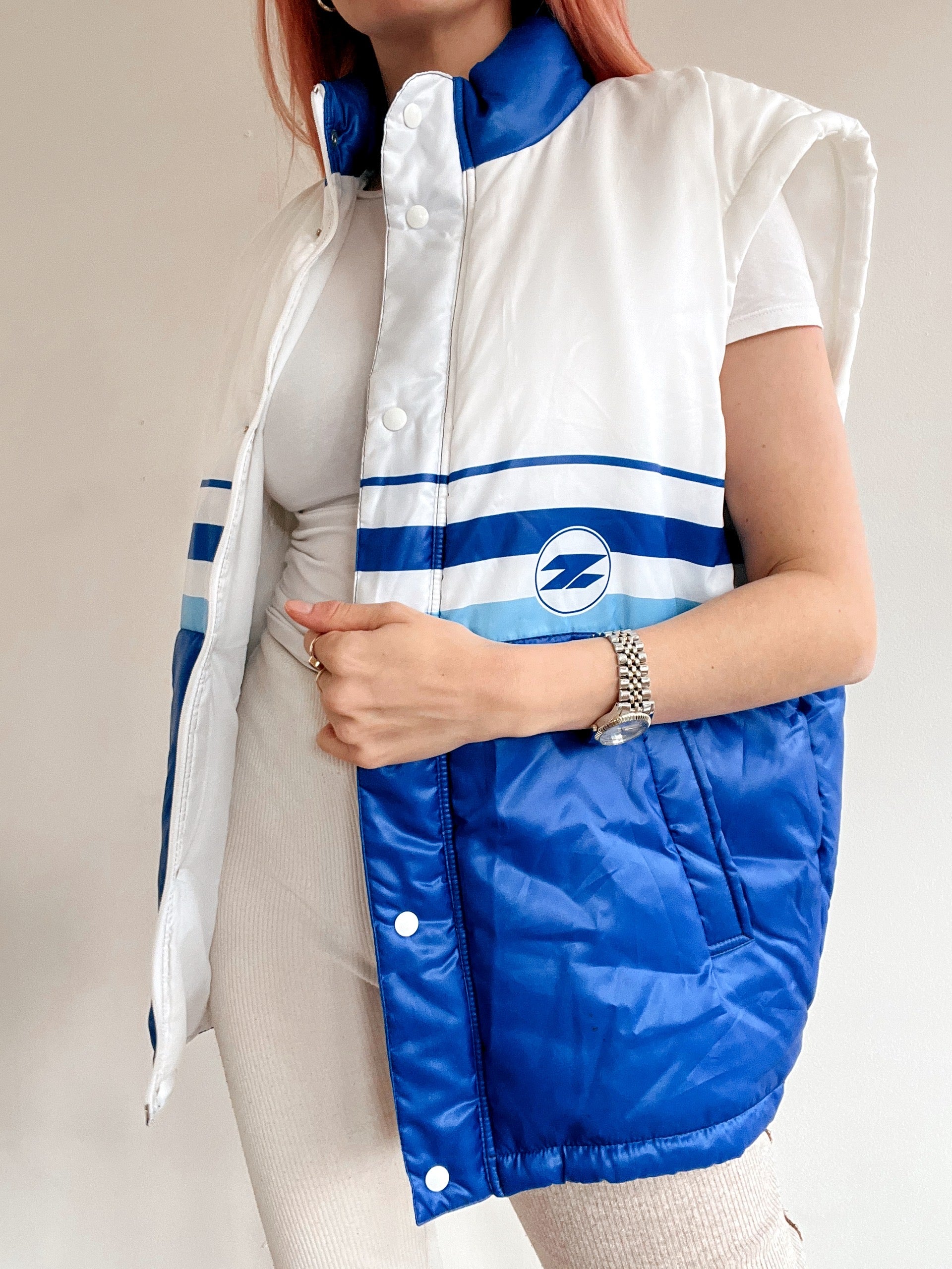 Gilet doudoune blanc et bleu L