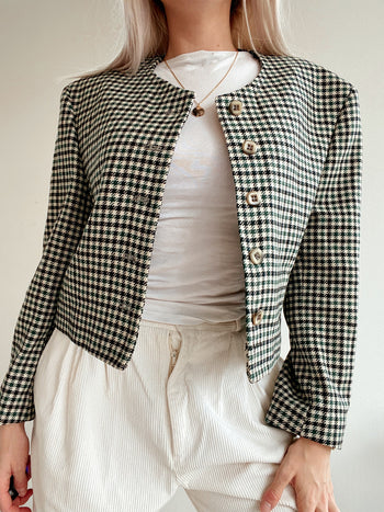 Veste Blazer pied de poule verte/blanche/noire M/L