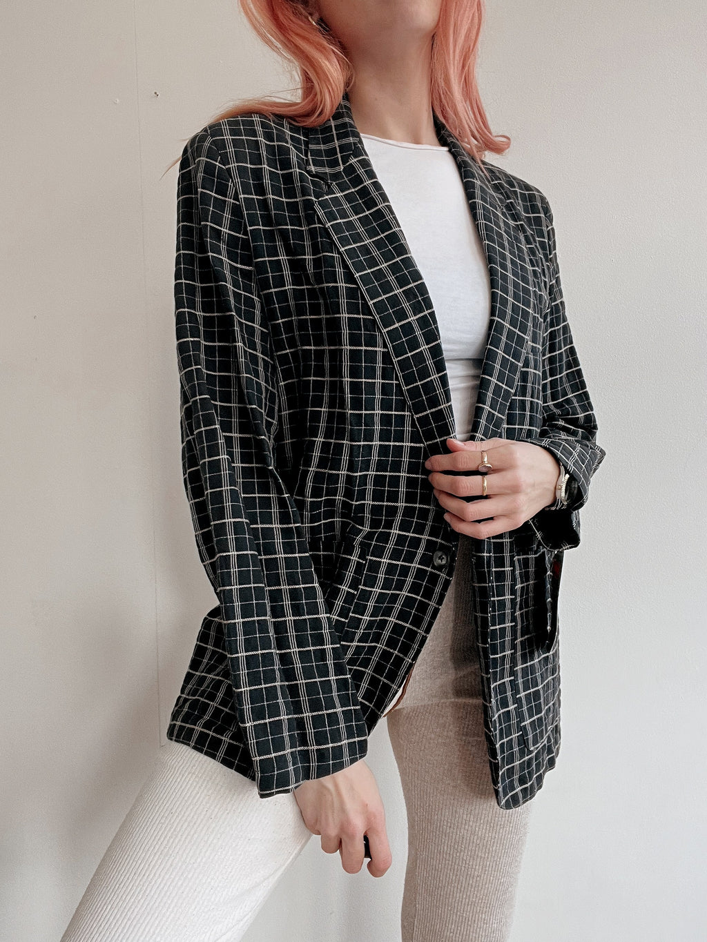Veste blazer vintage noire en lin M/L