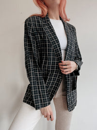 Veste blazer vintage noire en lin M/L