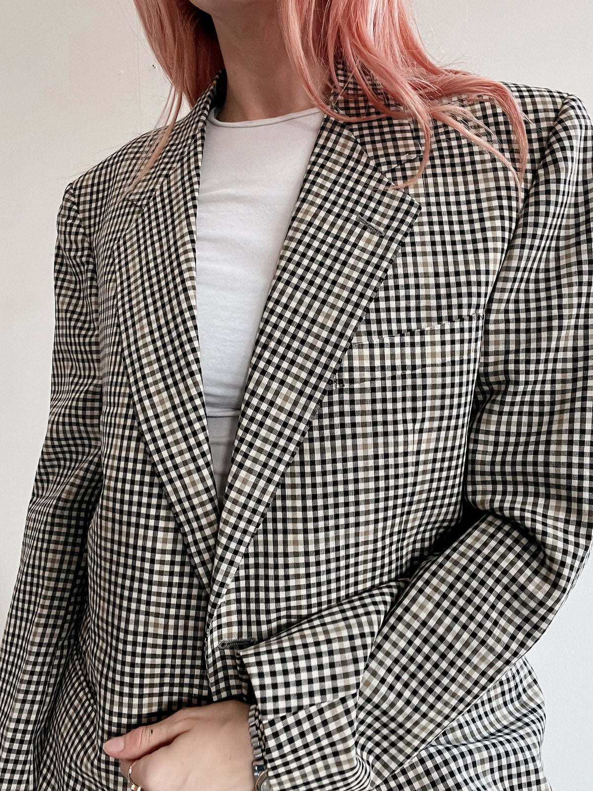 Veste blazer vintage beige à carreaux M/L