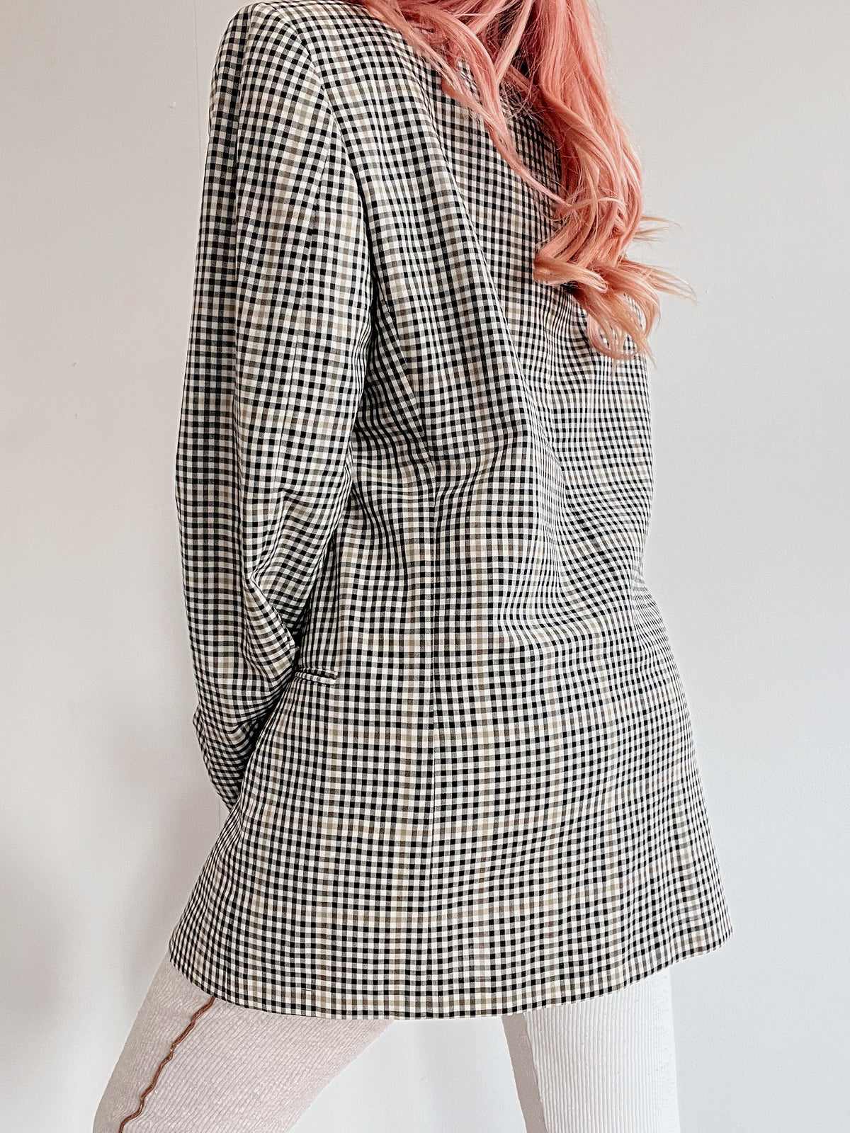 Veste blazer vintage beige à carreaux M/L