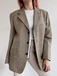 Vintage beige Blazerjacke mit kleinen Karos S/M