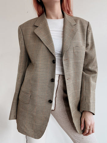 Veste blazer vintage beige petits carreaux S/M