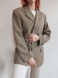 Vintage beige Blazerjacke mit kleinen Karos S/M