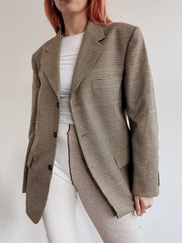 Vintage beige Blazerjacke mit kleinen Karos S/M