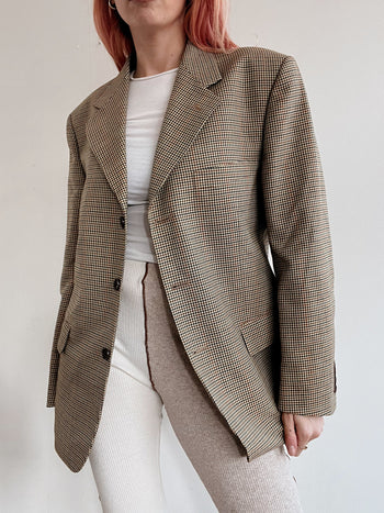 Veste blazer vintage beige petits carreaux S/M