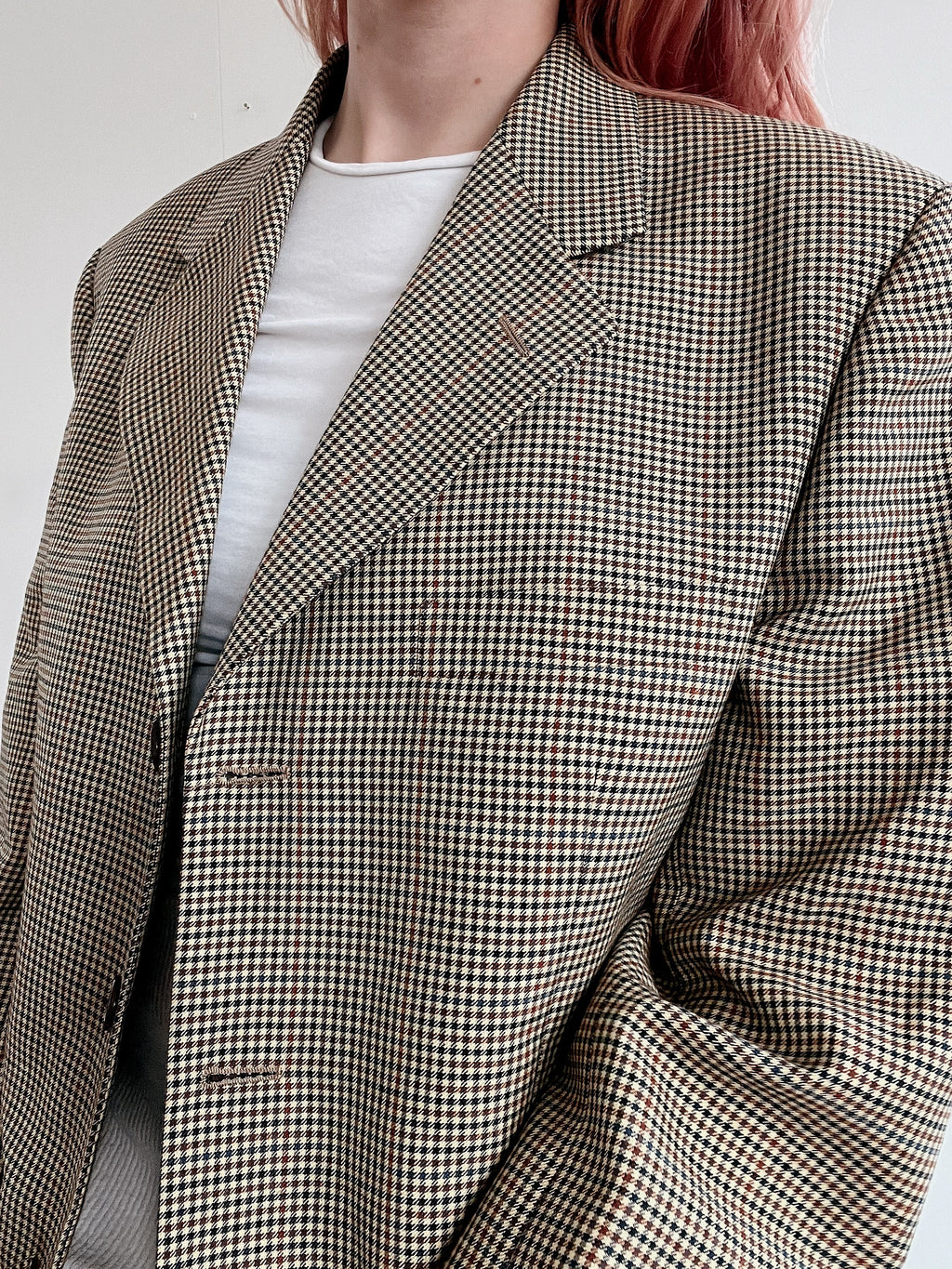 Vintage beige Blazerjacke mit kleinen Karos S/M