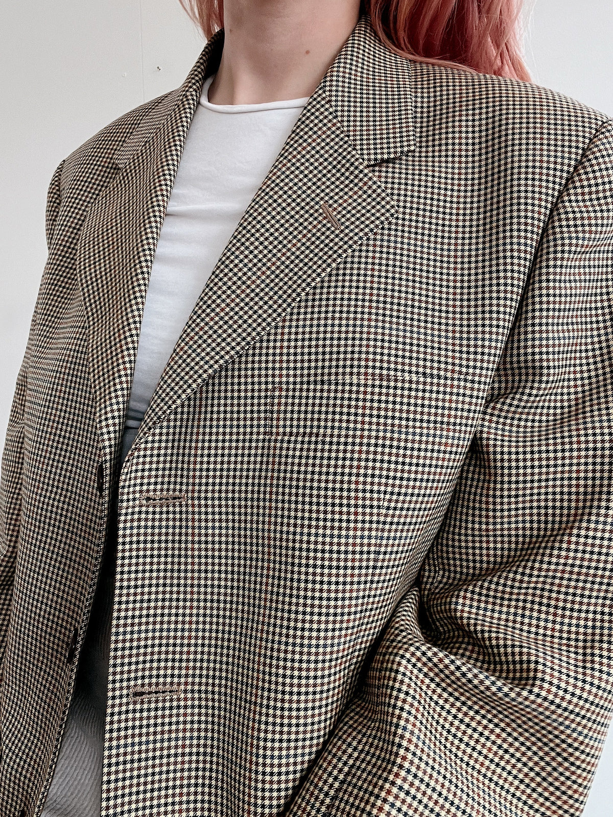 Vintage beige Blazerjacke mit kleinen Karos S/M