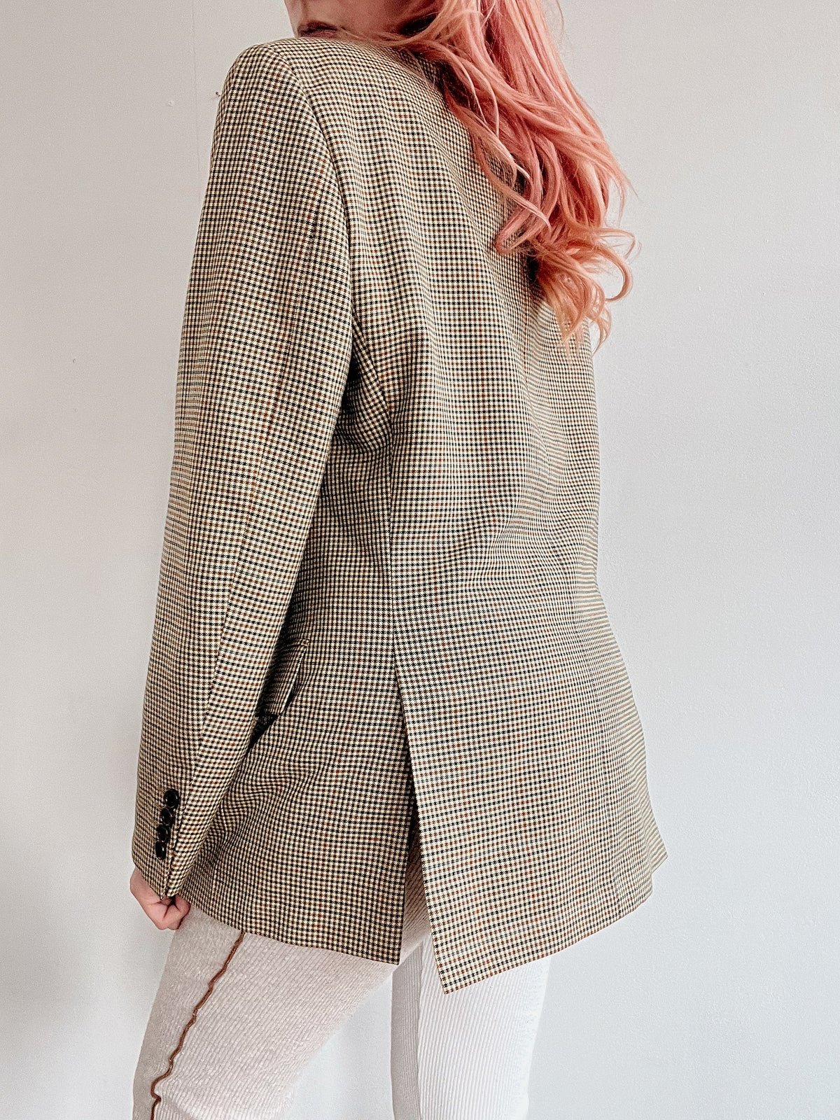 Vintage beige Blazerjacke mit kleinen Karos S/M