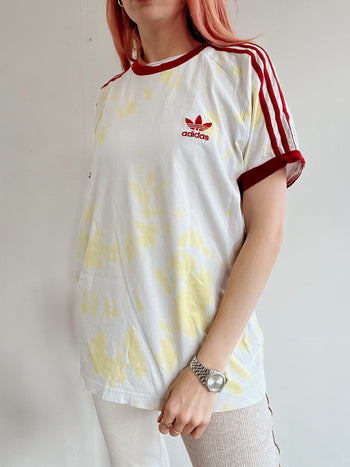 T-shirt vintage blanc et rouge Adidas tie and dye L