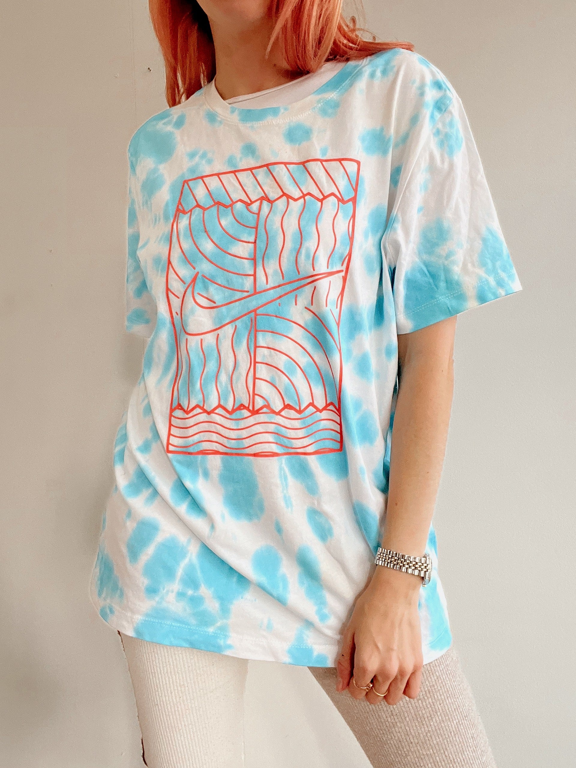 T-shirt vintage turquoise tie and dye Nike L