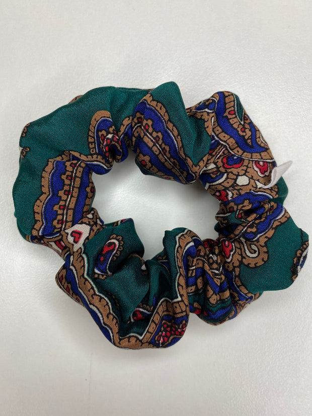 Dark green satin scrunchie with patterns by Chuperchouchou