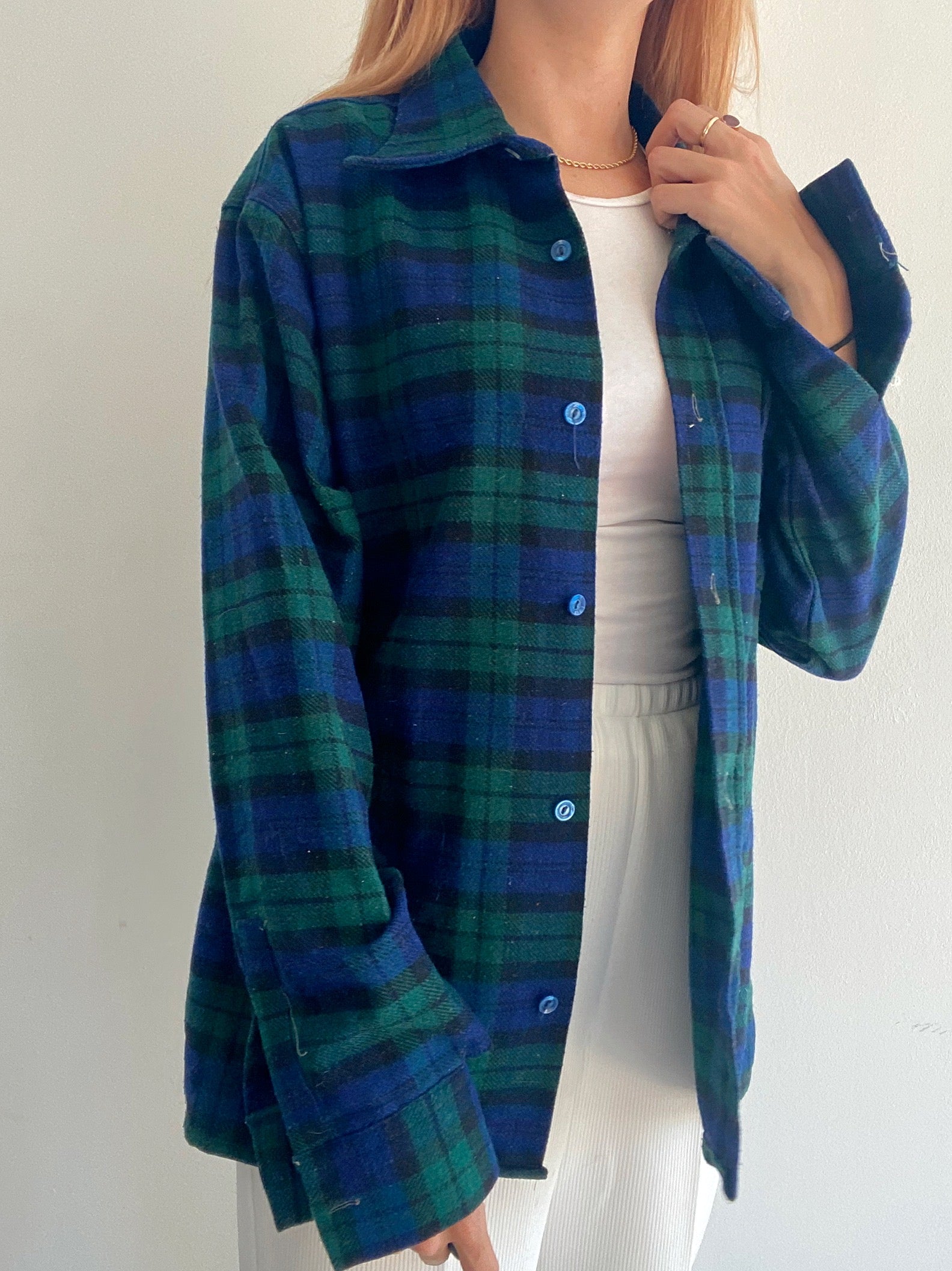 Chemise Vintage à carreaux bleus et verts M/L