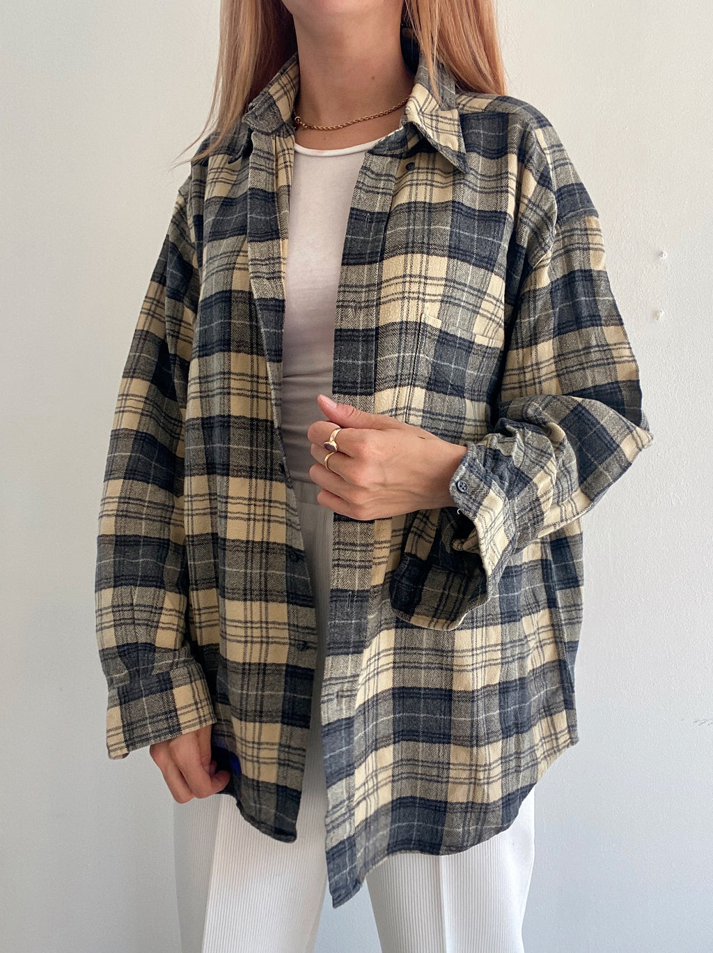 Chemise Vintage à carreaux beiges L