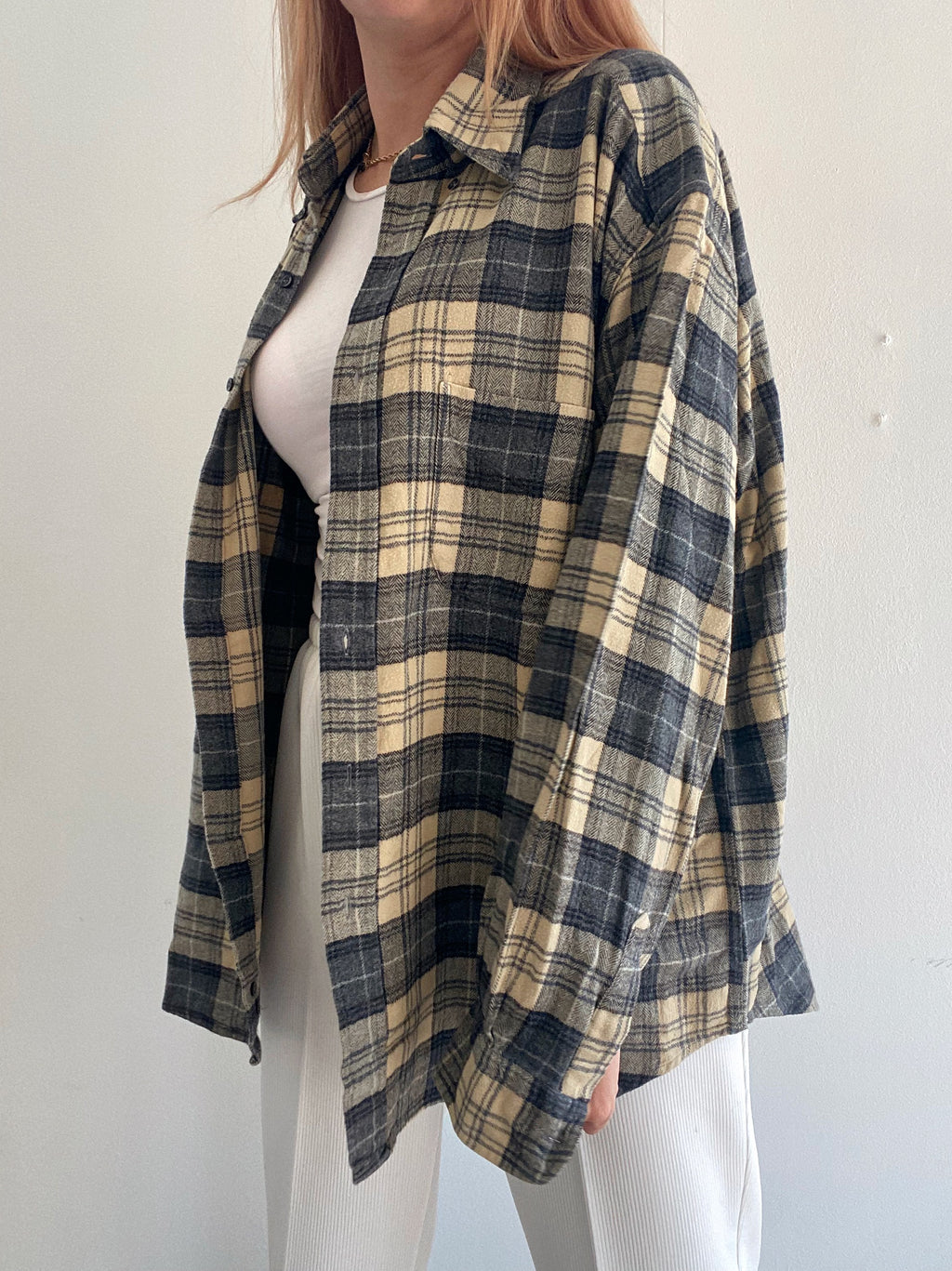 Chemise Vintage à carreaux beiges L