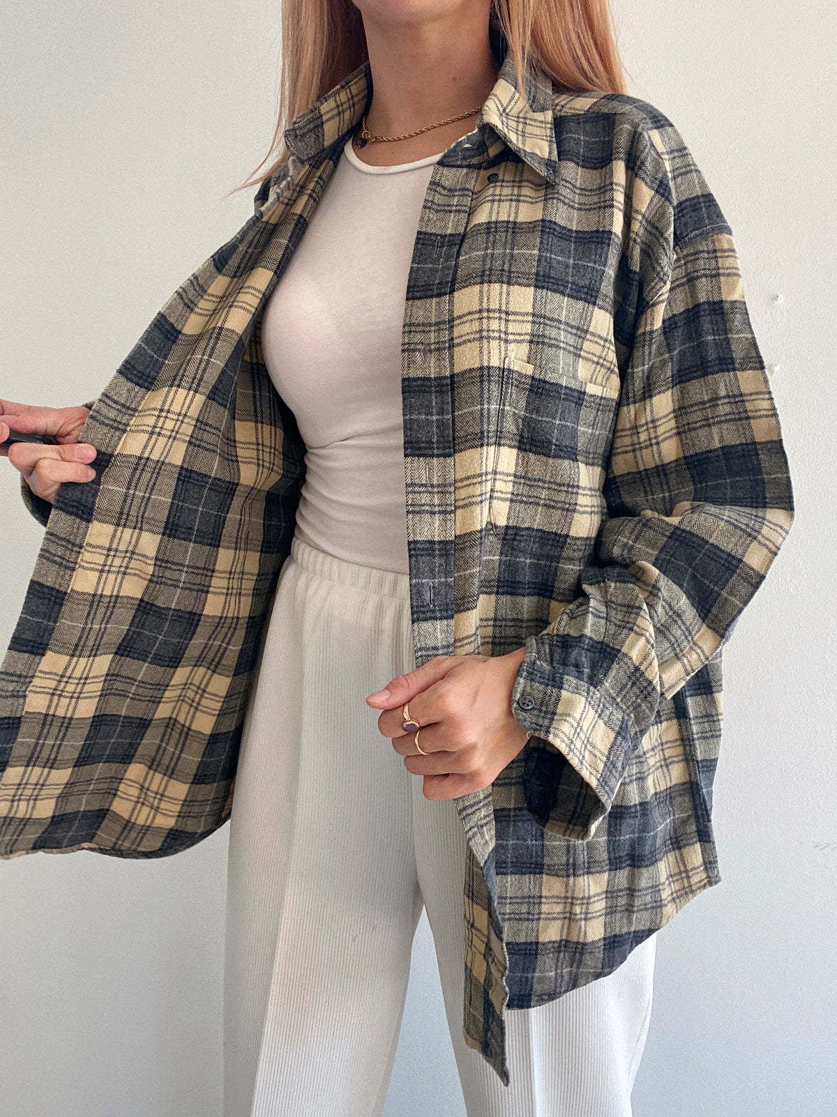 Chemise Vintage à carreaux beiges L