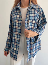 Chemise Vintage à carreaux bleue claire L