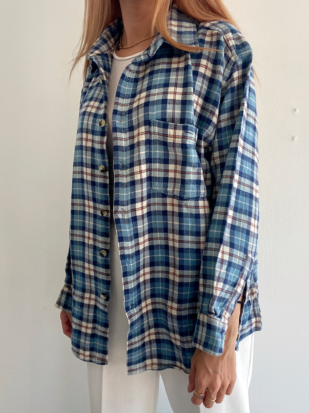 Chemise Vintage à carreaux bleue claire L