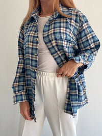 Chemise Vintage à carreaux bleue claire L
