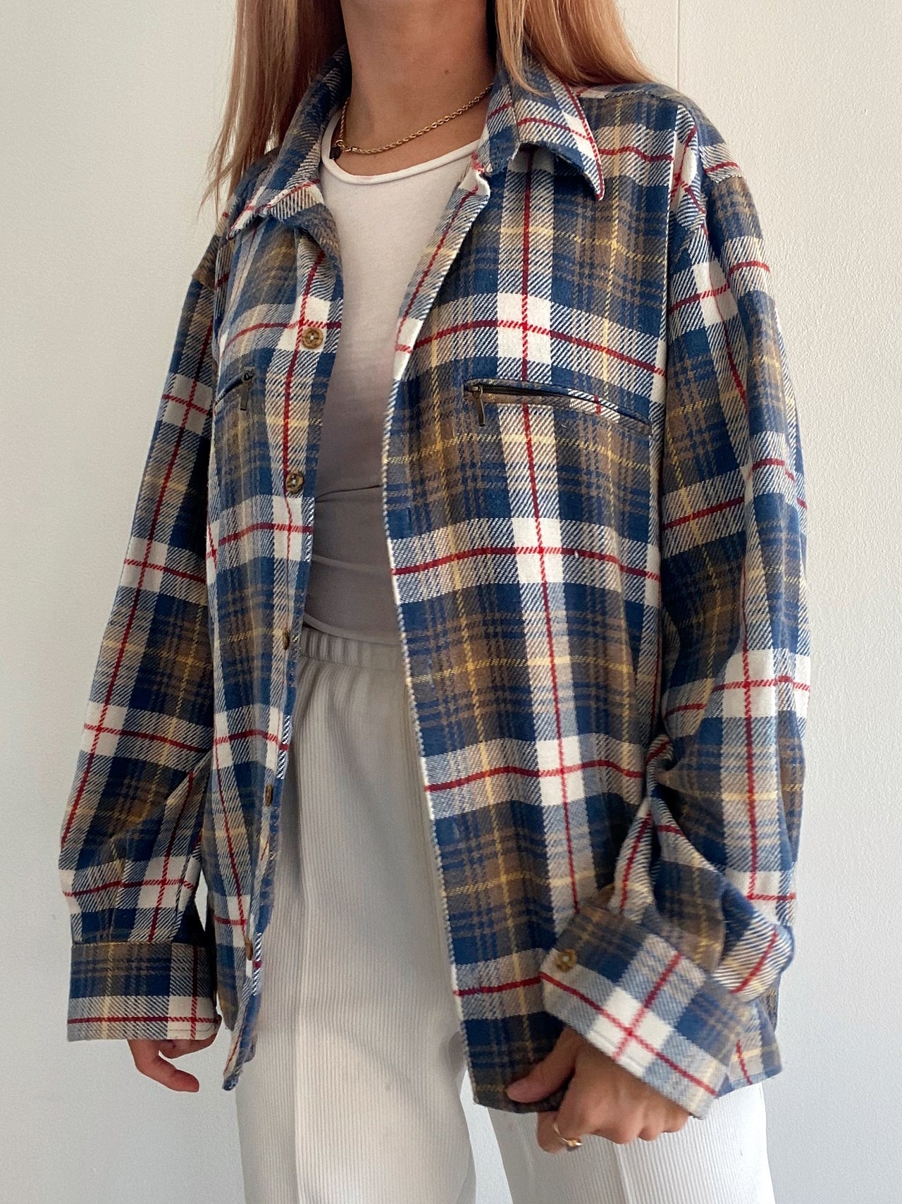 Vintage Check Shirt Beige/Light Blue XL