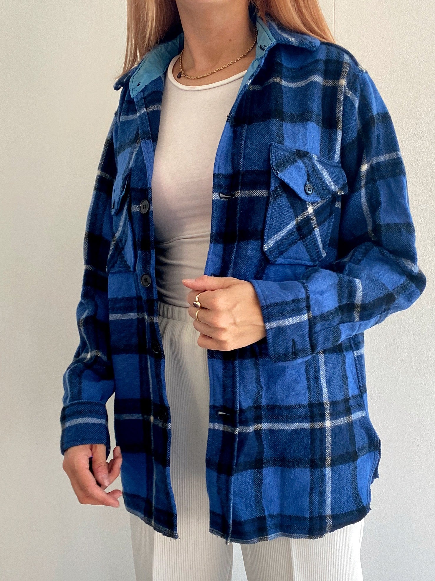 Chemise Vintage à carreaux bleue L