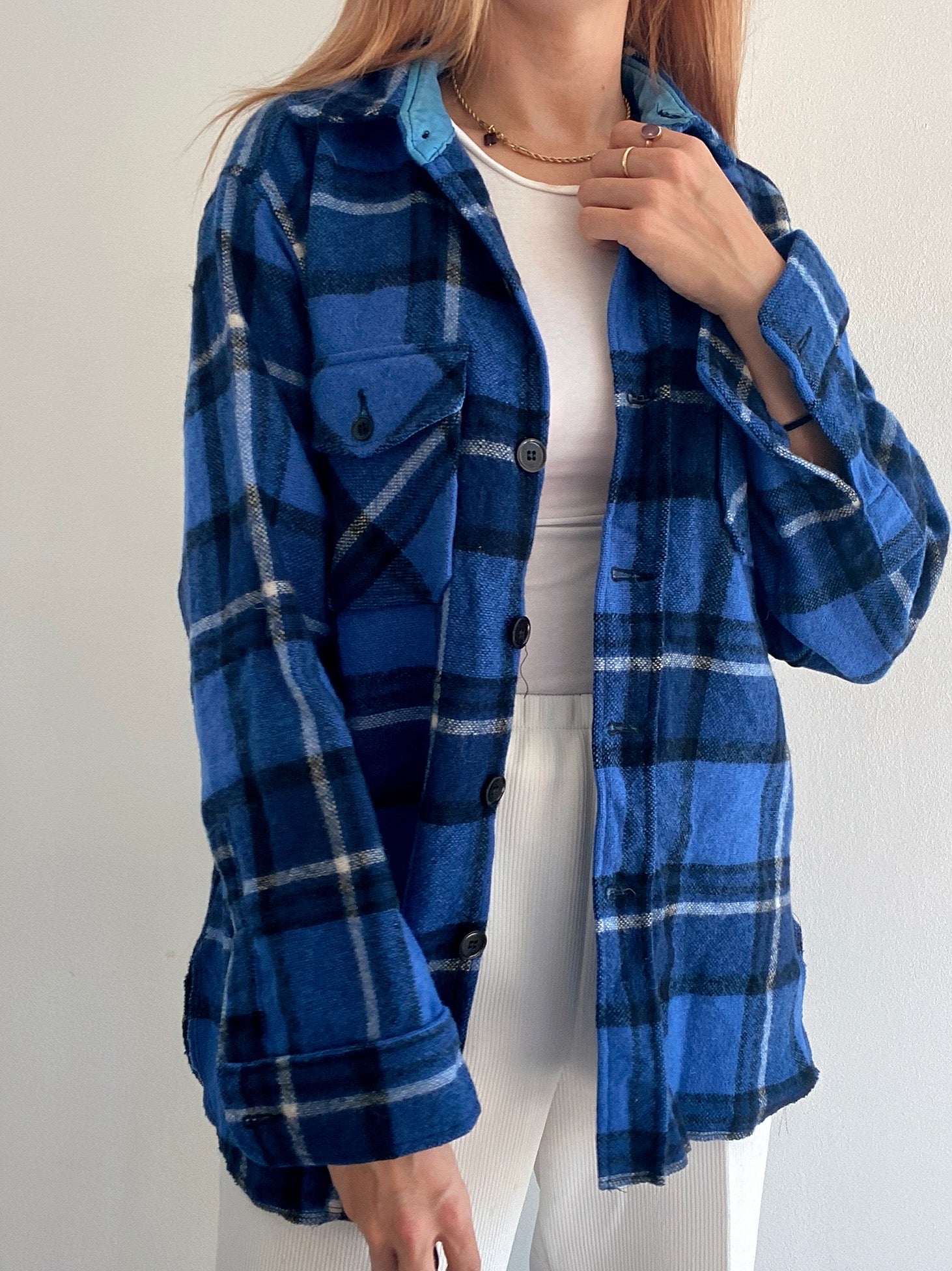 Chemise Vintage à carreaux bleue L