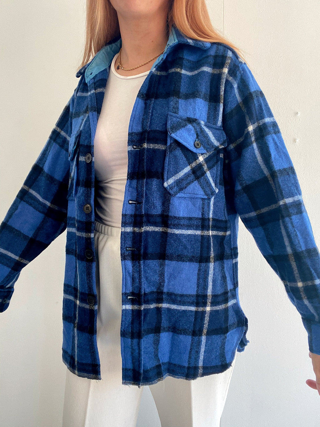 Chemise Vintage à carreaux bleue L