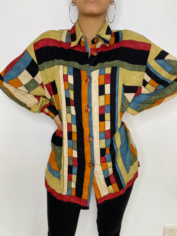 Colorful blouse with geometric patterns