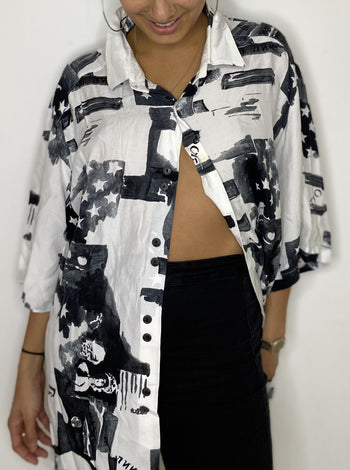 Vintage 80/90s white and black shirt