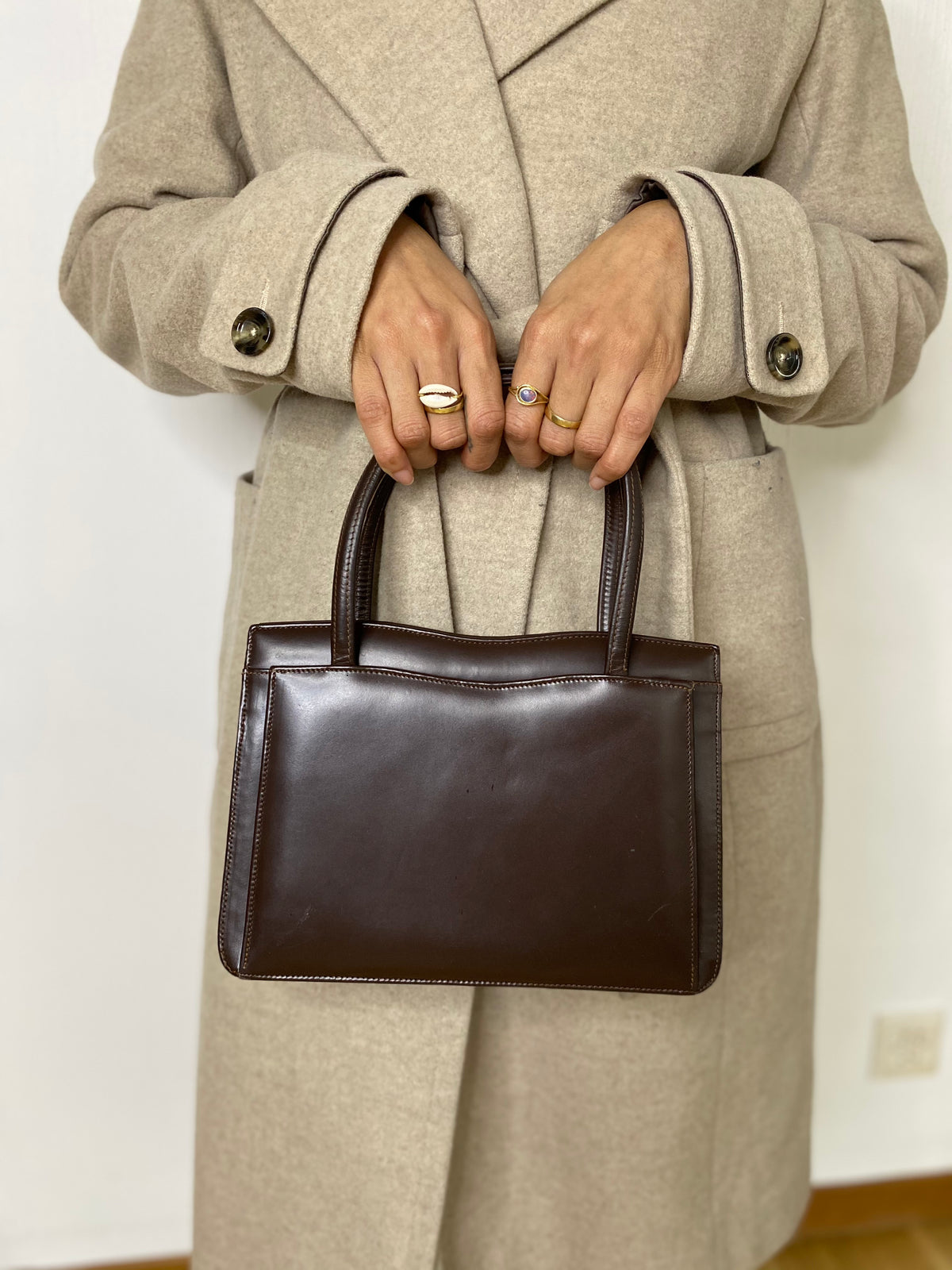 Sac à main Vintage brun rigide