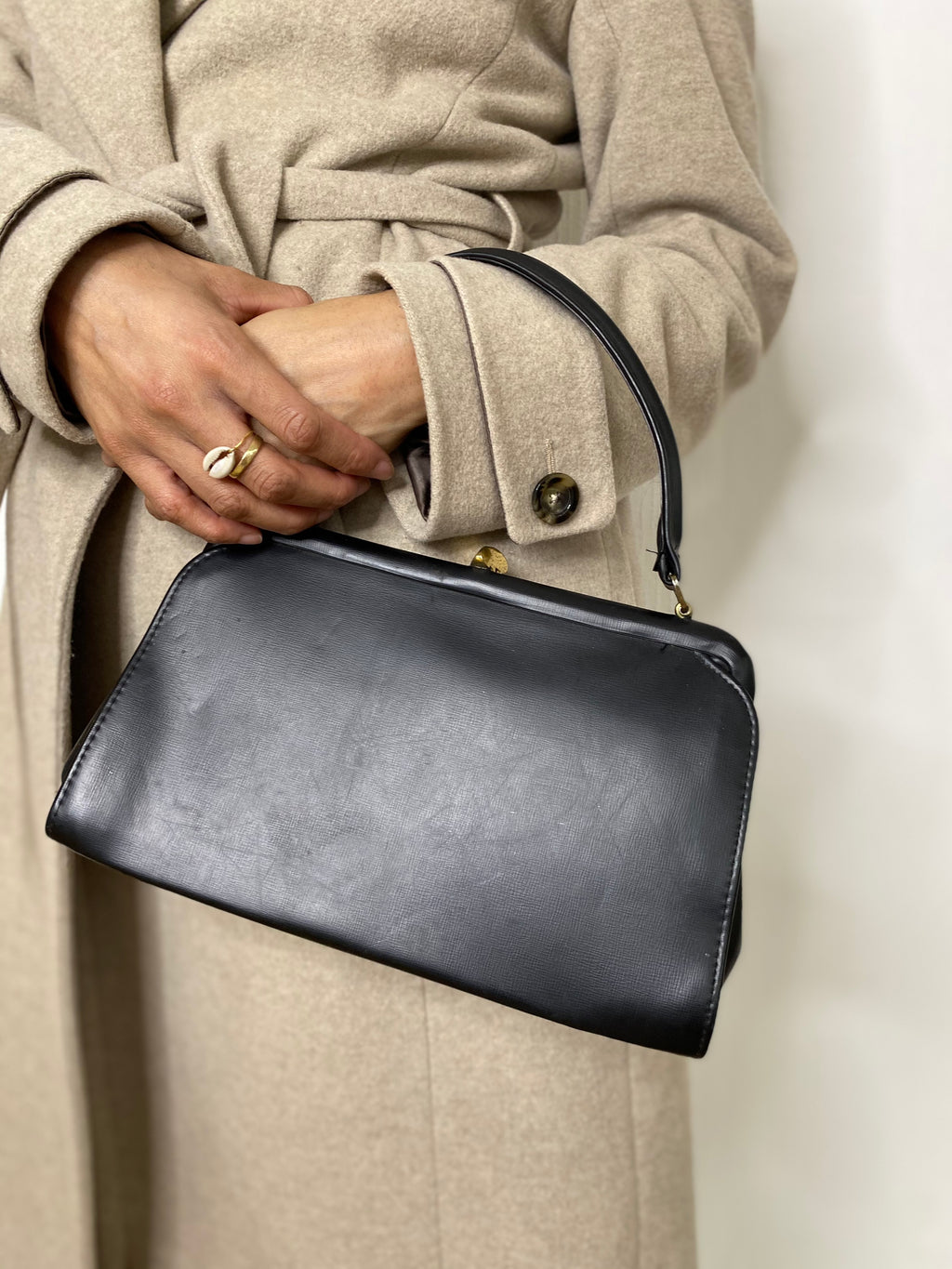Sac à main rigide Vintage noir