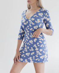 I. Vintage blau-weißes Kleid mit Gänseblümchen S 