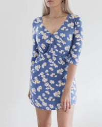 I. Vintage blau-weißes Kleid mit Gänseblümchen S 