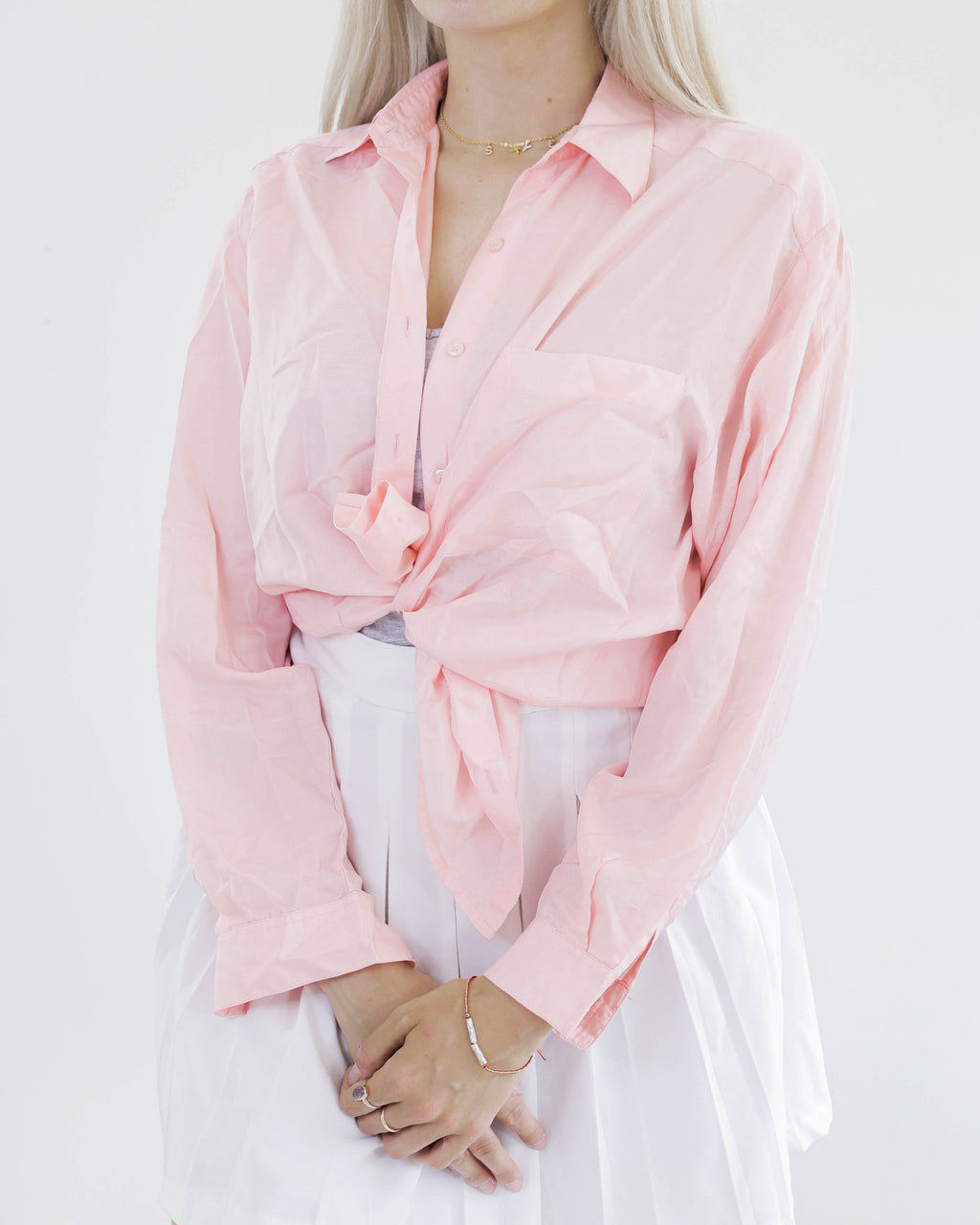 I. Pastellrosa Seidenbluse S/M 
