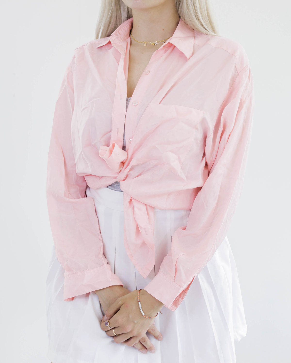 I. Pastellrosa Seidenbluse S/M 